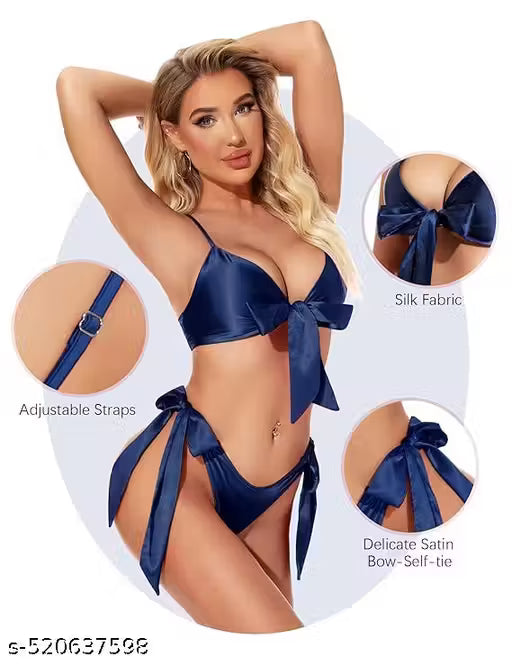 Satin Lingerie Set – Adjustable Straps & Self-Tie Bows | Luxe Silk Feel, Romantic & Sultry