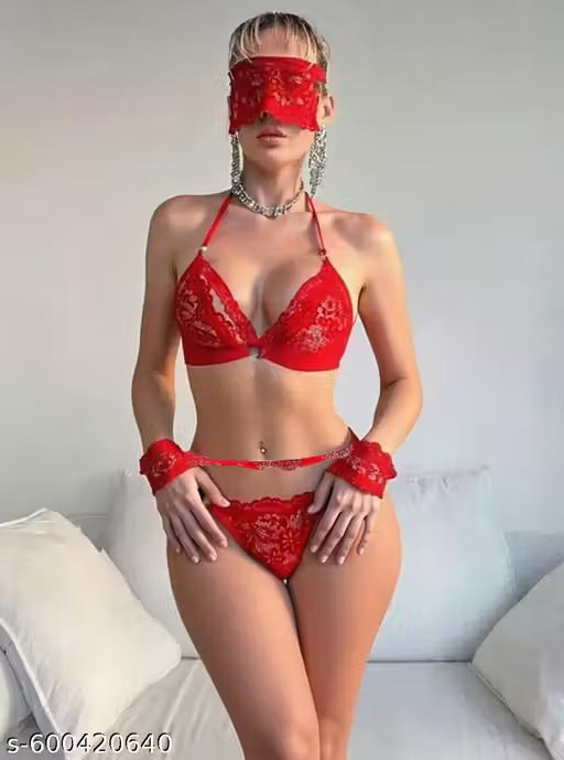 Honeymoon Babydoll Nightie – Red Sexy Lingerie Set with Bra & Panty | Romantic & Fancy Sleepwear